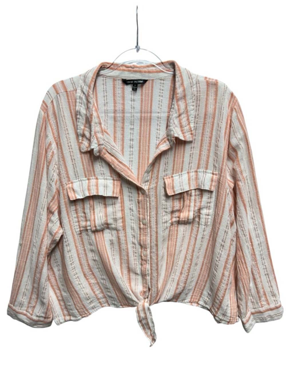 Unique Spectrum Pure Cotton Gauze Knit Plus Size Pinstripe Poplin Preppy Shirt